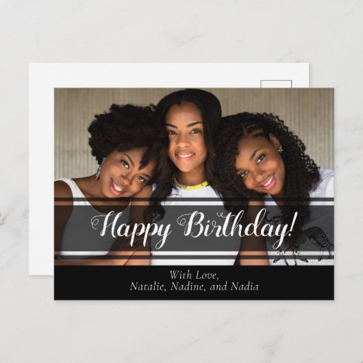 黒モダンハッピーバースデー写真はがき ポストカード (正面/裏面)