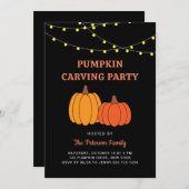 黒モダンハロウィーンカボチャ彫りパーティー 招待状 (正面/裏面)