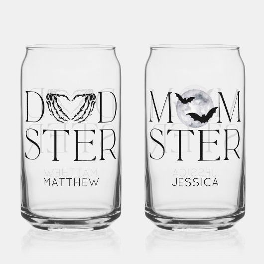 黒モダンハロウィーン怖いホラーママパパ名 ガラス缶 (正面)