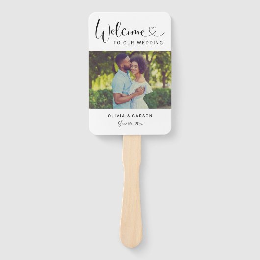 黒モダンハートスクリプ結婚トの写真式 ハンドファン (正面)