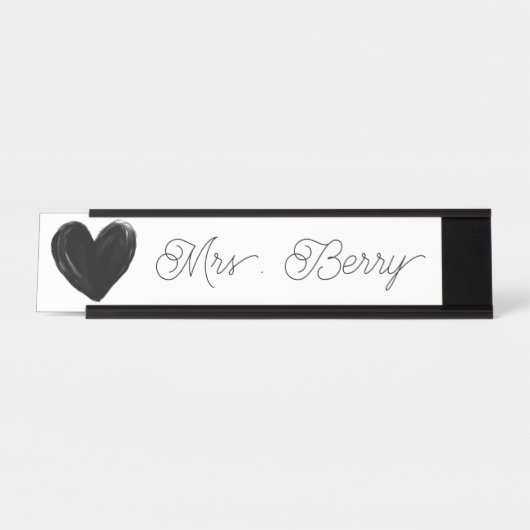黒モダンハート先生 デスクネームプレート (正面)