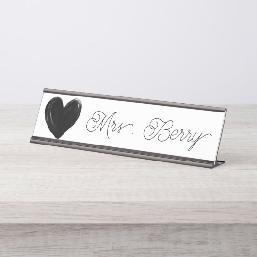 黒モダンハート先生 デスクネームプレート (正面)