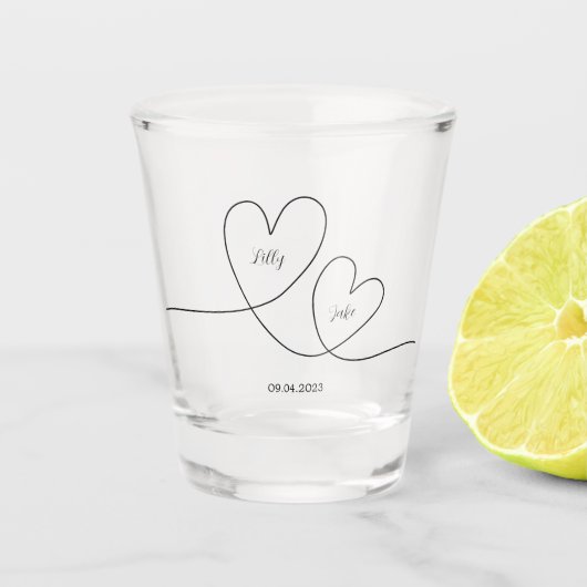 黒モダンハート書結婚文字 ショットグラス (正面)