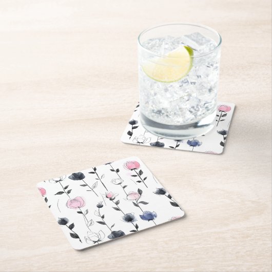 黒モダンバラ模様 スクエアペーパーコースター (インサイチュ)