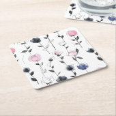 黒モダンバラ模様 スクエアペーパーコースター (アングル)