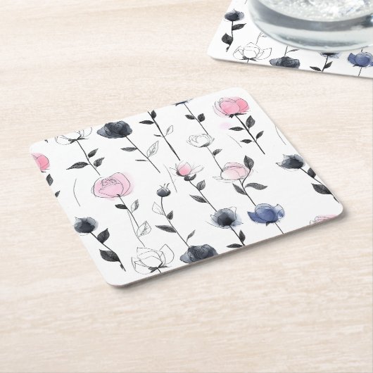 黒モダンバラ模様 スクエアペーパーコースター (アングル)