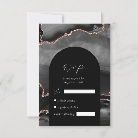 黒モダンバラ金ゴールドアガテアー結婚チ 出欠カード (正面)