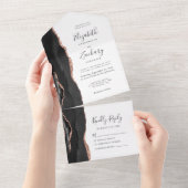 黒モダンバラ金ゴールドアゲ結婚ート オールインワン招待状 (貼ってはがせる)