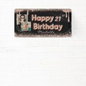 黒モダンバラ金ゴールドグリッター任意の誕生日バナー 横断幕 (インサイチュ)