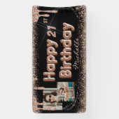 黒モダンバラ金ゴールドグリッター任意の誕生日バナー 横断幕 (縦)