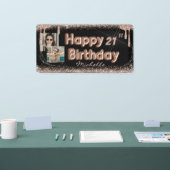 黒モダンバラ金ゴールドグリッター任意の誕生日バナー 横断幕 (トレードショー)