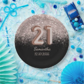 黒モダンバラ金ゴールドグリッター21誕生日 ペーパープレート (パーティー)