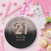 黒モダンバラ金ゴールドグリッター21誕生日 ペーパープレート (パーティー)