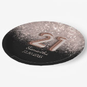 黒モダンバラ金ゴールドグリッター21誕生日 ペーパープレート (アングル)