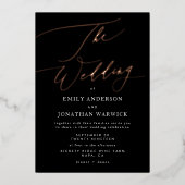 黒モダンバラ金ゴールド書結婚の 箔招待状 (正面)