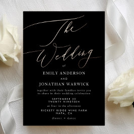 黒モダンバラ金ゴールド書結婚の 箔招待状