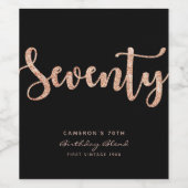 黒モダンバラ金ゴールド70誕生日 パーソナライズされた ワインラベル (シングルラベル)
