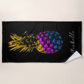 黒モダンパイアカラフルリンゴ |カスタム ビーチタオル (正面)