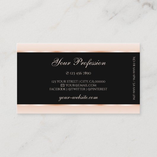 黒モダンパステルピンクグラデーション楕円形エレガント枠 名刺 (裏面)