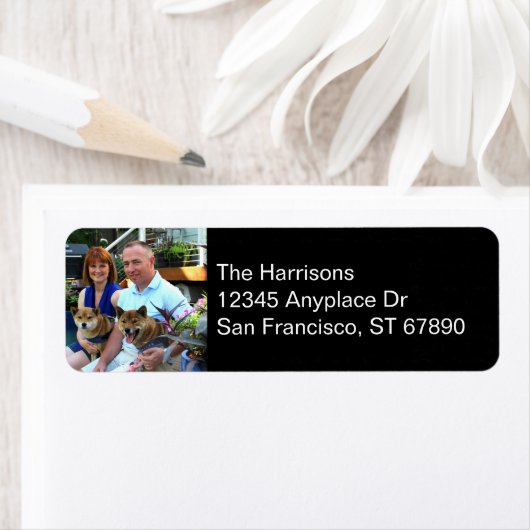 黒モダンパーソナライズされたのフォト差出人住所 ラベル (インサイチュ)