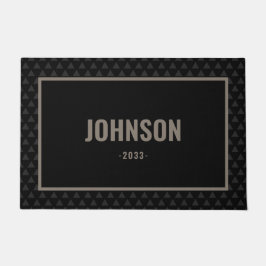 黒モダンパーソナライズされた姓 ドアマット