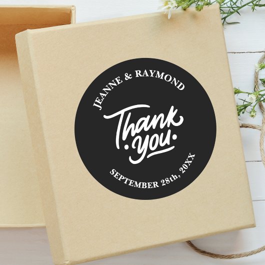 黒モダンパーソナライズされた有感謝結婚式の引き出物 ラウンドシール