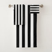 黒モダンパーソナライズされた白ストライプの バスタオルセット (インサイチュ)