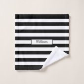 黒モダンパーソナライズされた白ストライプの バスタオルセット (ウォッシュタオル)