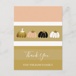 黒モダンパーソナライズされた、白、金ゴールドのカボチャ シーズンポストカード