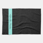 黒モダンヒョウ柄アクアストライプ名 キッチンタオル (横)