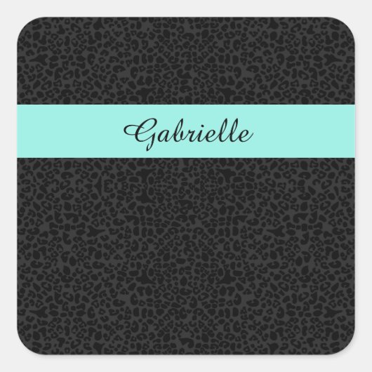 黒モダンヒョウ柄アクアストライプ名 スクエアシール (正面)