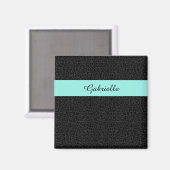 黒モダンヒョウ柄アクアストライプ名 マグネット (正面/裏面)