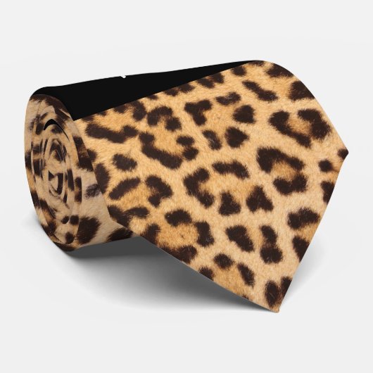黒モダンヒョウ柄モノグラムメンズ ネクタイ (ロール)