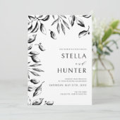 黒モダンビクトリアン白の緑結婚色 招待状 (スタンド正面)