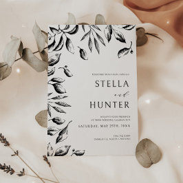 黒モダンビクトリアン白の緑結婚色 招待状