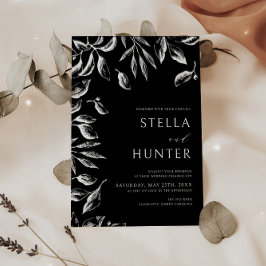 黒モダンビクトリアン白の緑結婚色 招待状