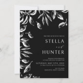 黒モダンビクトリアン白の緑結婚色 招待状 (正面)