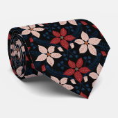 黒モダンピンクと赤の花柄 ネクタイ (ロール)