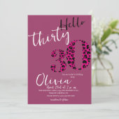 黒モダンピンクヒョウ30歳の誕生日パーティー 招待状 (スタンド正面)