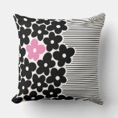 黒モダンピンクフローラストライプ クッション (正面)