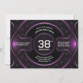 黒モダンピンク任意の年齢の誕生日パーティー 招待状 (正面)