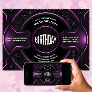 黒モダンピンク任意の年齢の誕生日パーティー 招待状