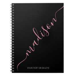 黒モダンピンク手書き名前モノグラム ノートブック