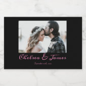 黒モダンピンク書道写真結婚のミニ スパークリングワインラベル (シングルラベル)