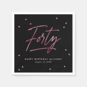 黒モダンピンク書道40歳の誕生日 スタンダードカクテルナプキン (正面)