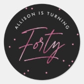 黒モダンピンク書道40歳の誕生日 ラウンドシール (正面)