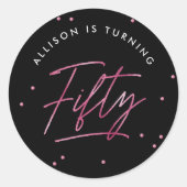 黒モダンピンク書道50誕生日 ラウンドシール (正面)