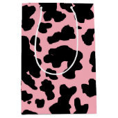 黒モダンピンク牛の肌の質感アニマルプリント ミディアムペーパーバッグ (正面)