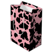 黒モダンピンク牛の肌の質感アニマルプリント ミディアムペーパーバッグ (裏面アングル)