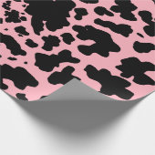 黒モダンピンク牛の肌の質感アニマルプリント ラッピングペーパー (角)